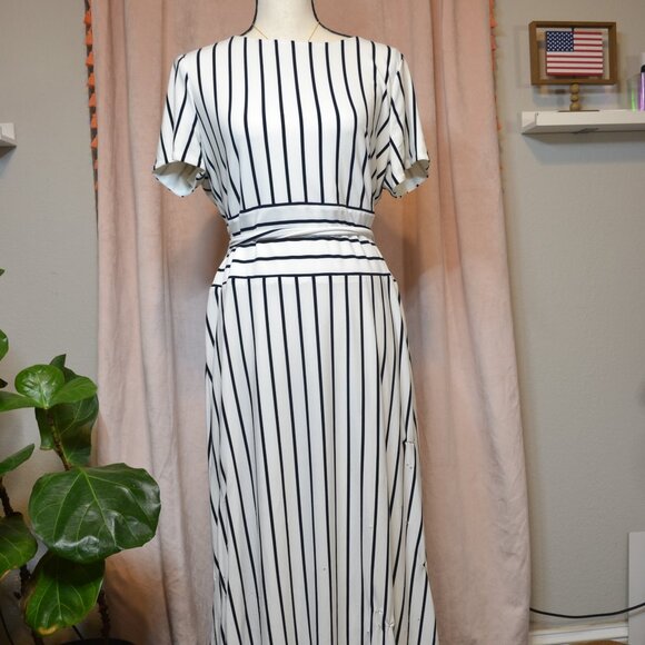 Lauren Ralph Lauren Striped Jersey Midi Dress sz 14 - Picture 1 of 4